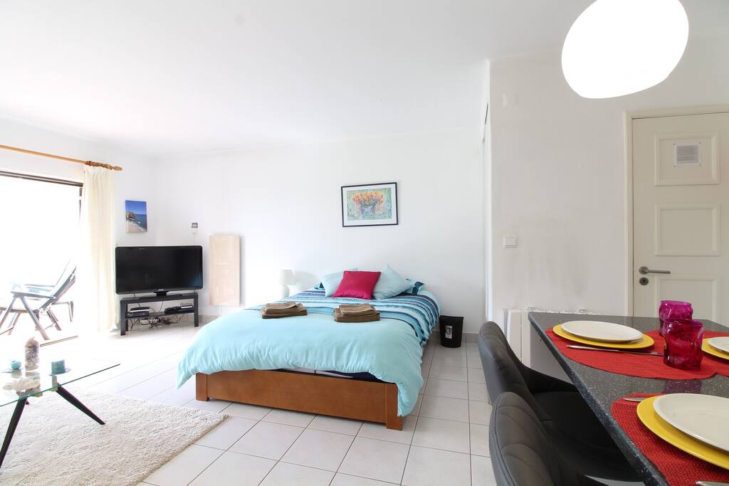 Bed and TV set