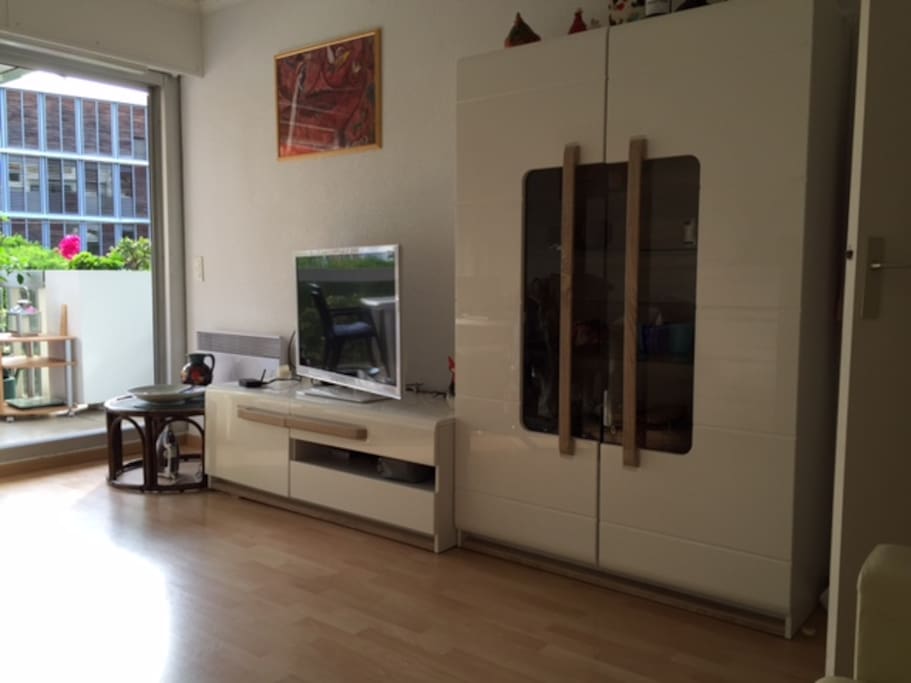 There are two big TV screens in my flat. One in living room and one in bedroom.