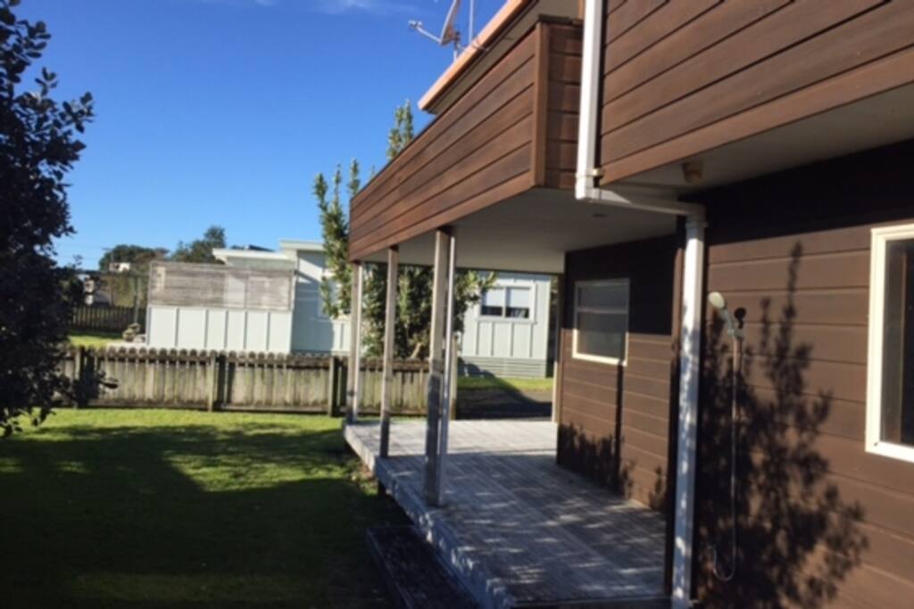Downstairs deck and back yard