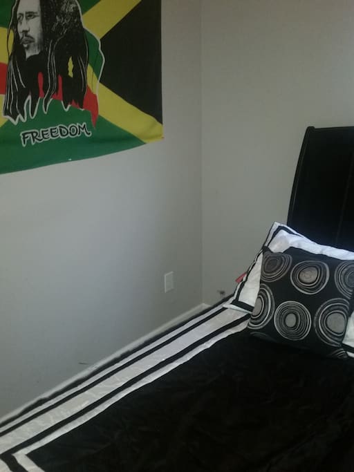 Side view of bed in bedroom