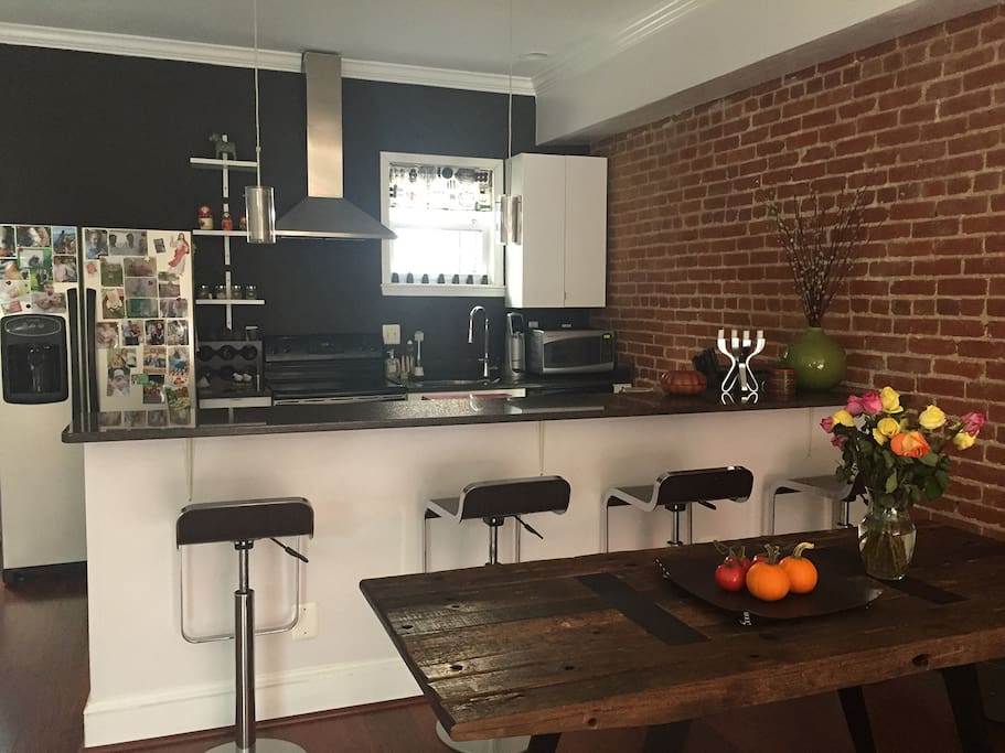 Dining table and kitchen
