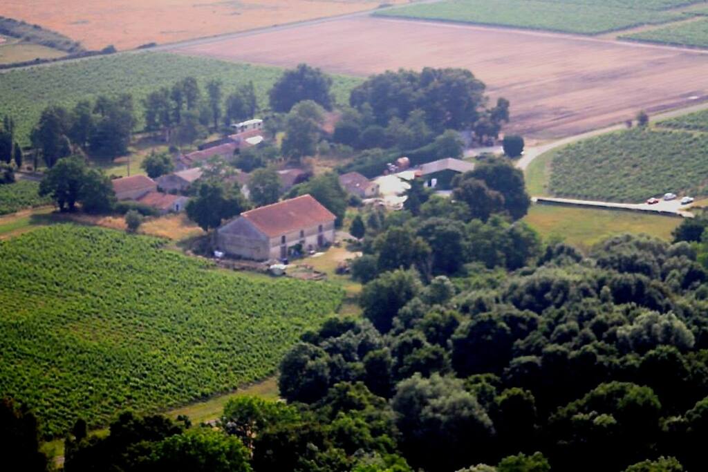 le chai vu du ciel: entre vignes, forêt, rivière et océans...