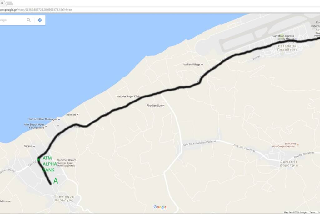 Διαδρομή από το Αεροδρόμιο Ρόδου.
Απόσταση από το Αεροδρόμιο : 6 min