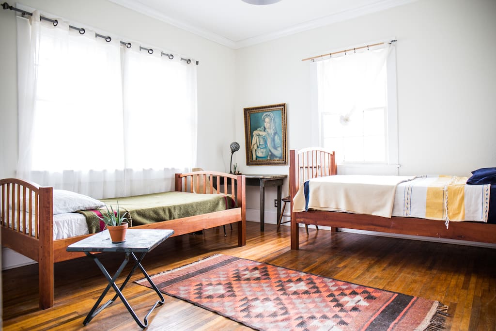 Front bedroom with handmade beds, great for kids.