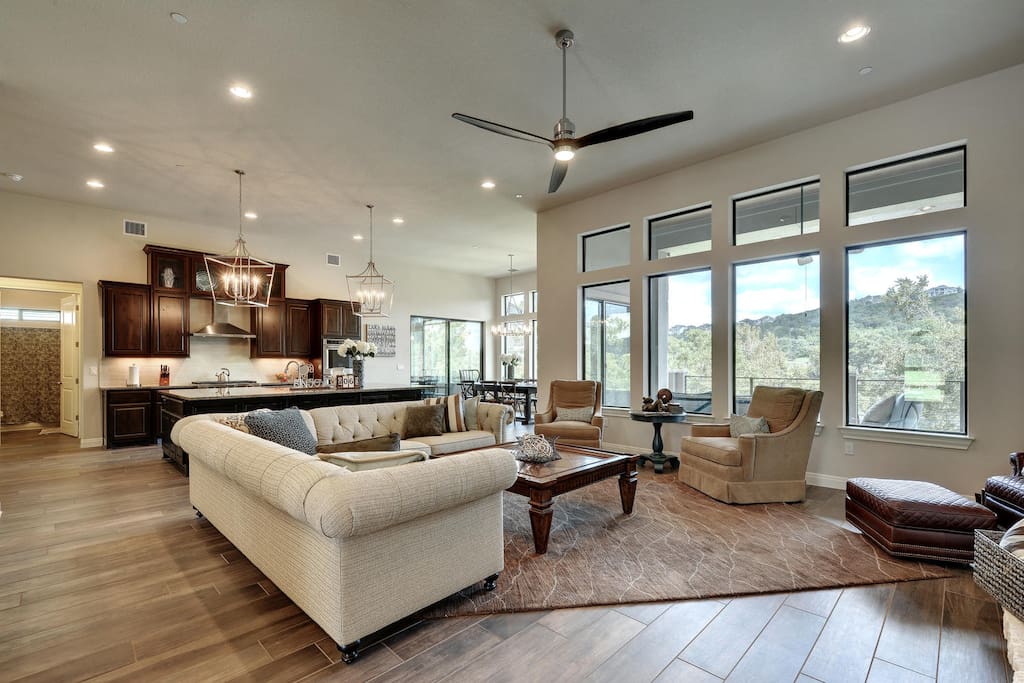 Enjoy expansive lake views from the open living room