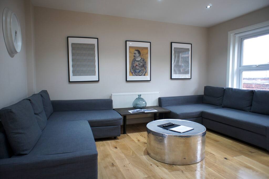 Here's your living room with double sofa beds