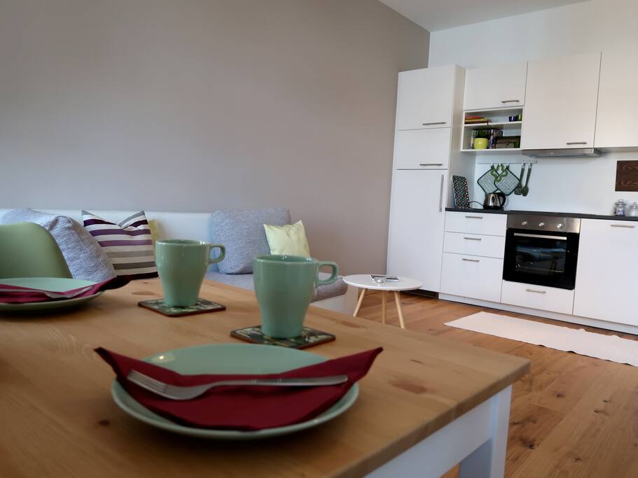 Breakfast-table and new kitchen