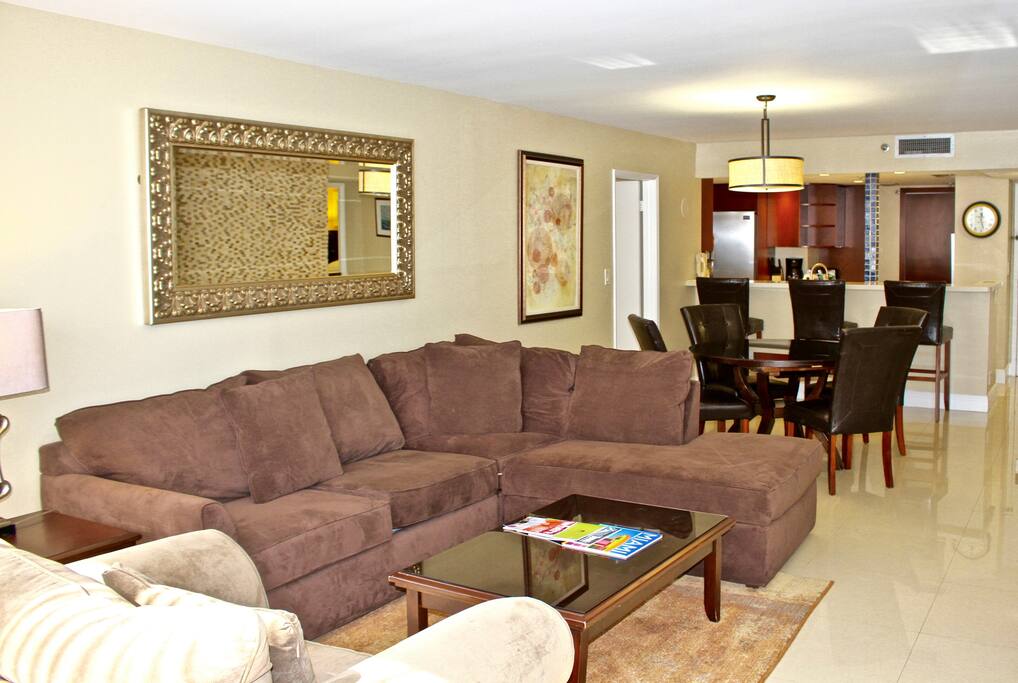 Spacious living room with a sofa bed