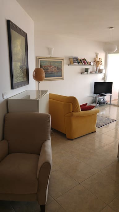 The view from the foyer to the living room.