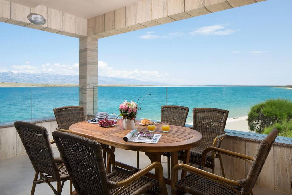 Balcony with a sea view and a sunset