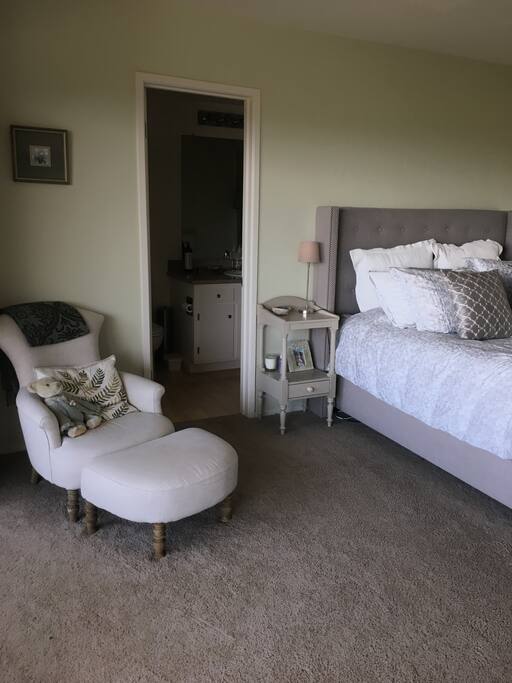 Restoration Hardware Upholstered Queen Bed and Sitting Chair