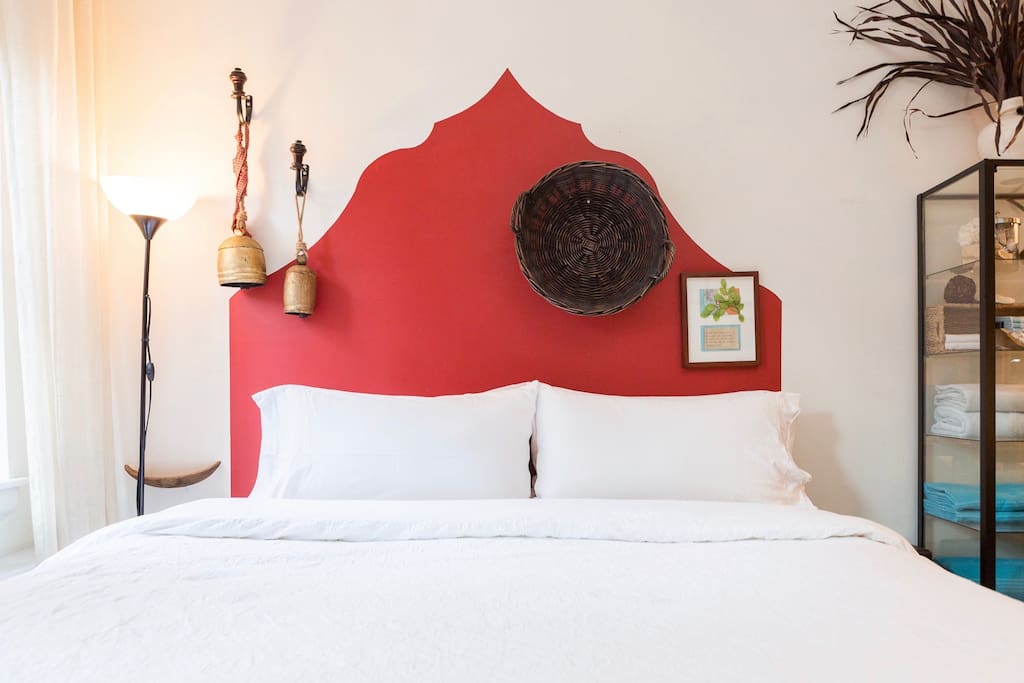 Lots of pretty linens at the apartment, so you'll get a special bed dressed up just for you.