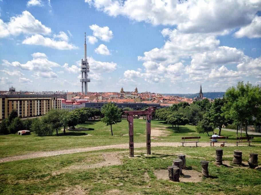 Park Parukářka and Žižkov Tower, 5 minutes from your room