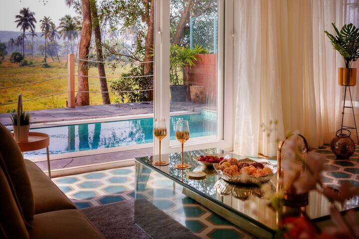Living Room overlooking the Private Infinity Pool | Villa La Dolce Vita | Terrace Deck | Field Views | Fully Serviced