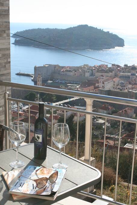 Balcony views of Island Lokrum and the Old City