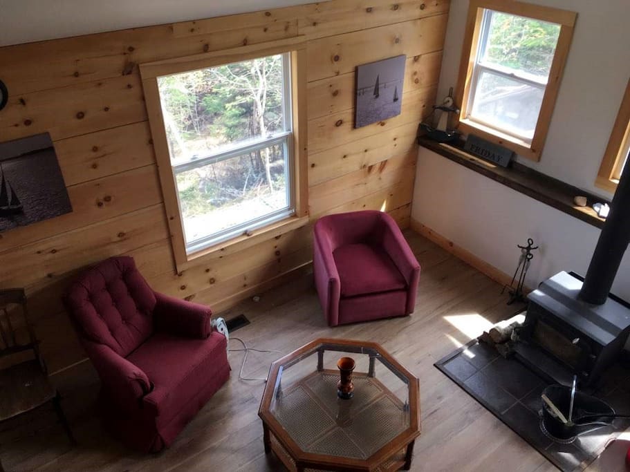Living room including woodstove (includes futon, not shown)