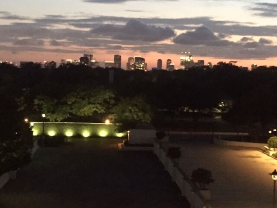 A view of Uptown Houston at sunset from our rooftop deck (no filter, taken with my phone).