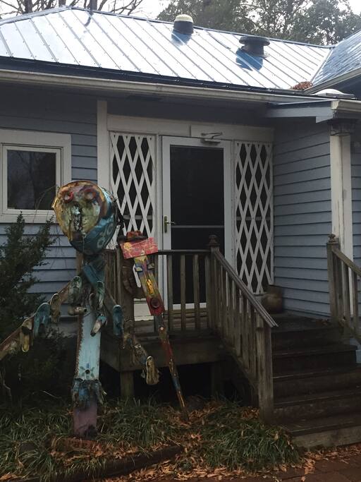 Art work abounds inside and out, mostly created by friends.