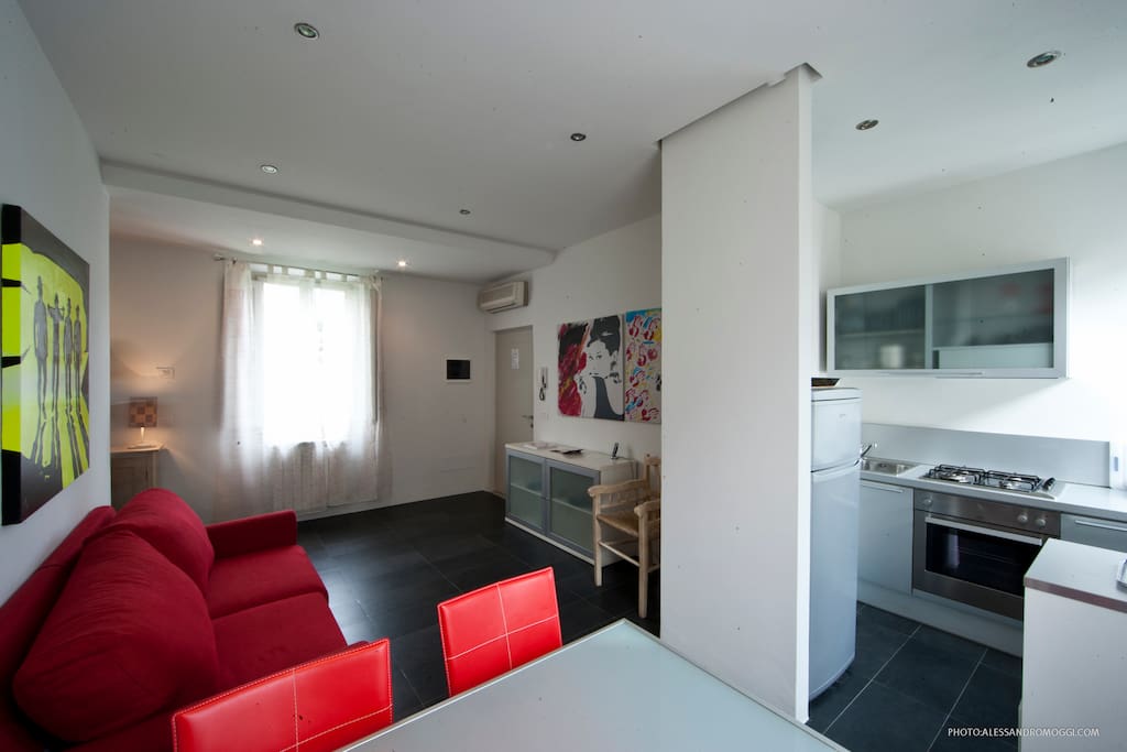 Kitchen corner and living room