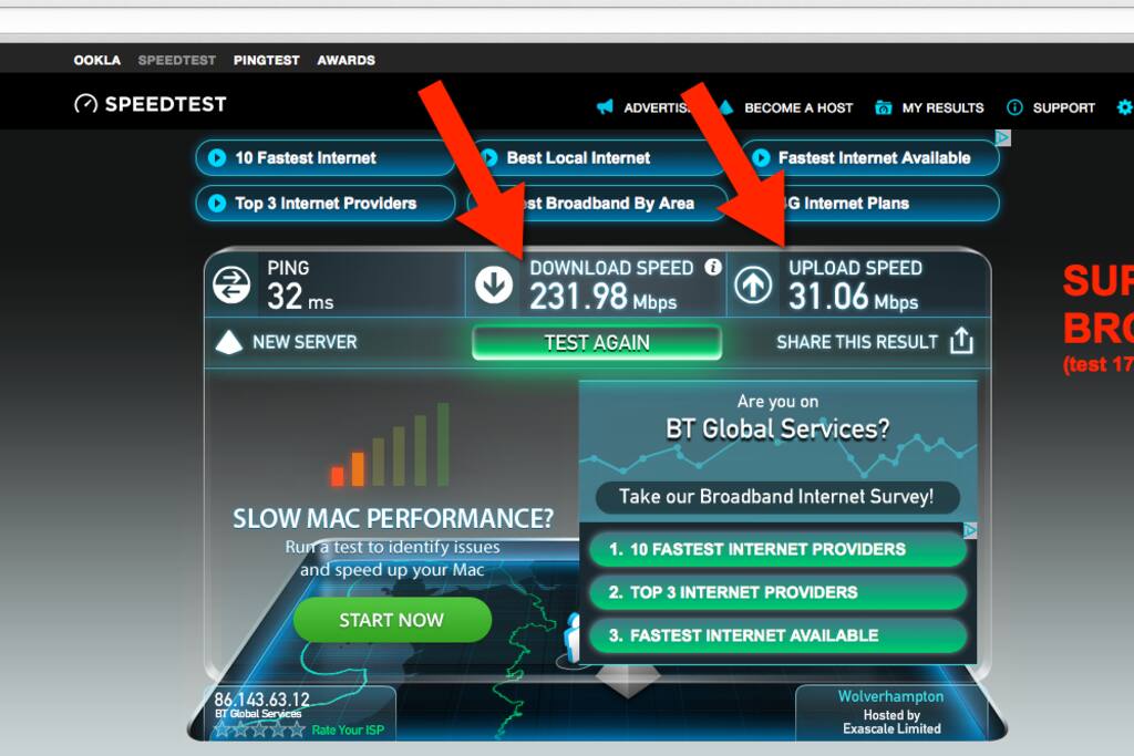 Up to 300 Mb/second Broadband