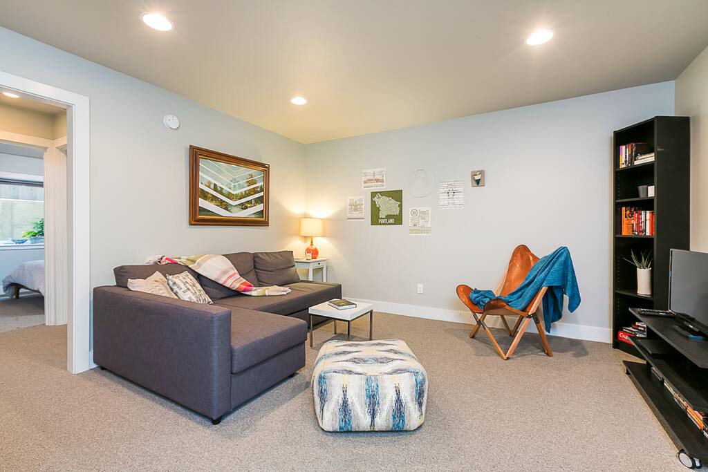 Comfortable seating with pull out couch.