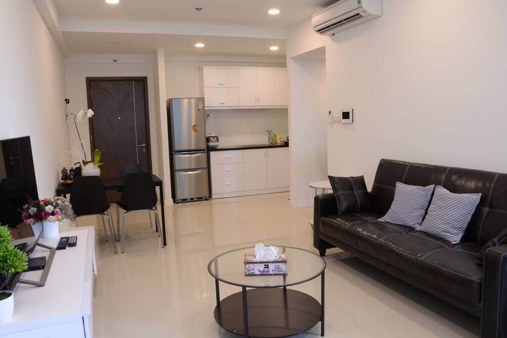 Living room & morden kitchen with full of cooking material
