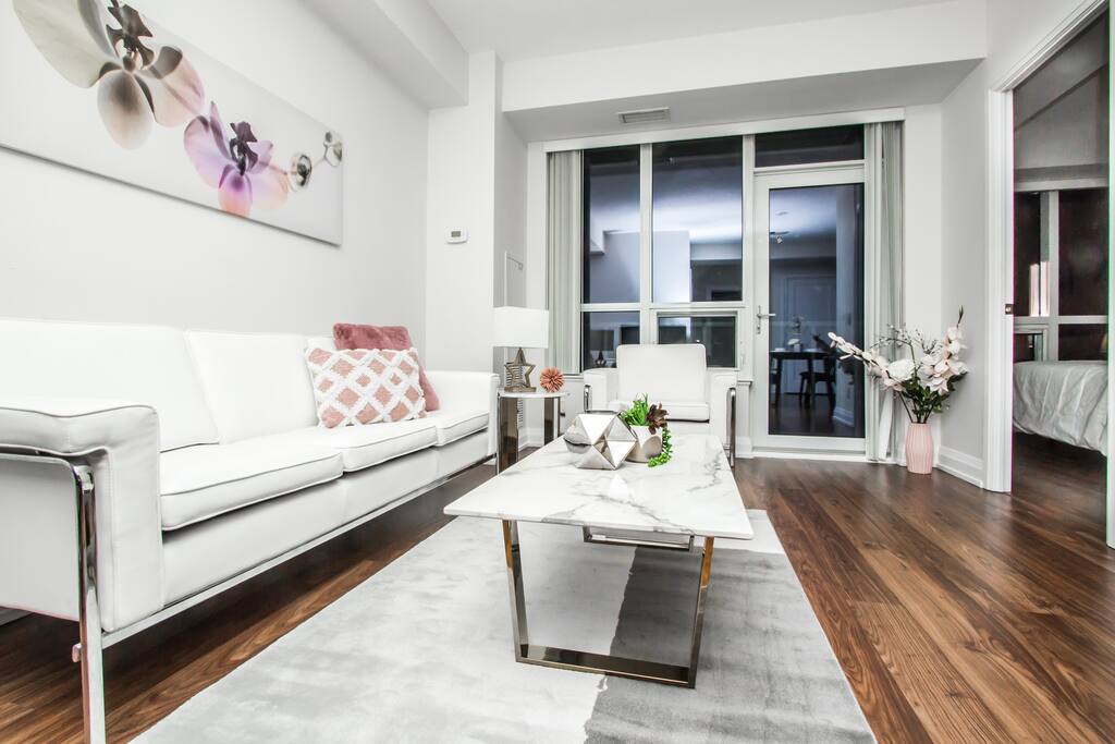 Decorated living room with amazing view