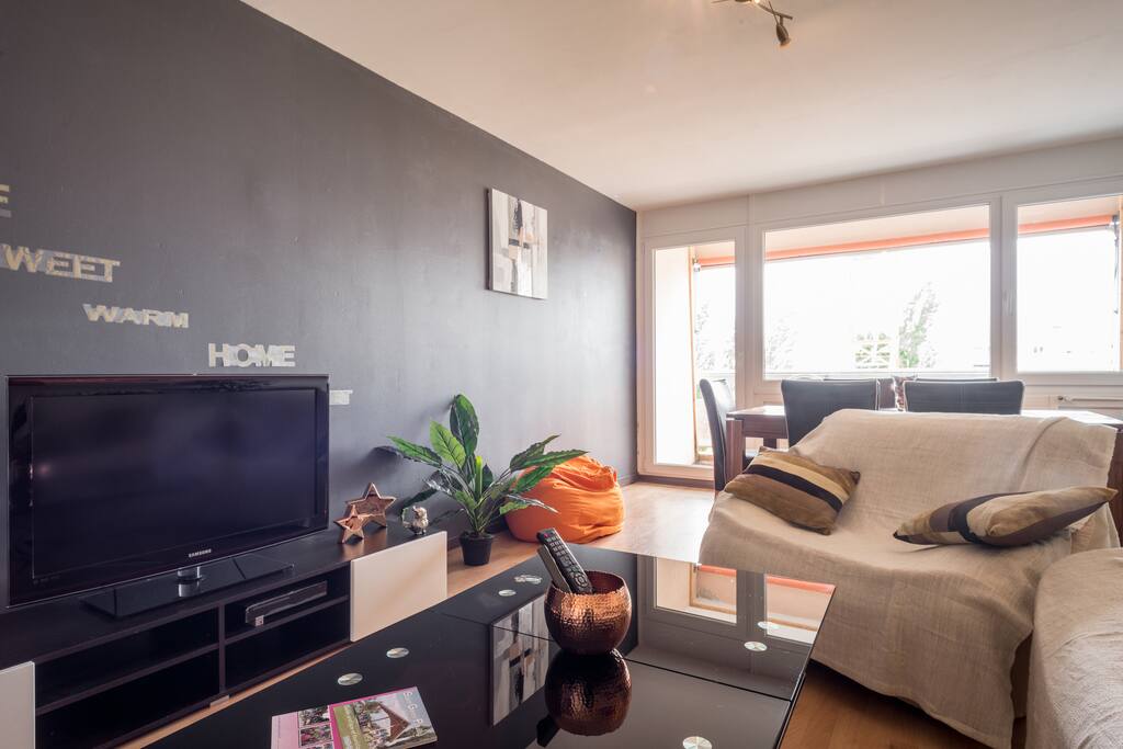 Beautiful Living Room + HD TV with cable (Daylight)