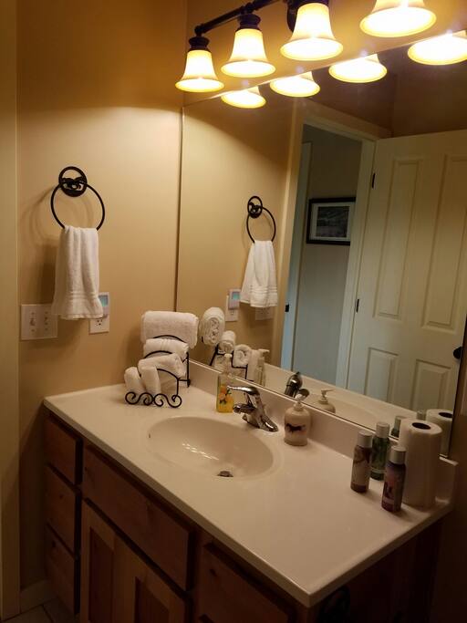 Shared hallway bath.