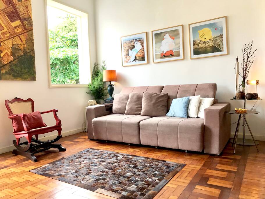 A place to relax hearing birds singing with Extra confort sofá with extra open length option .