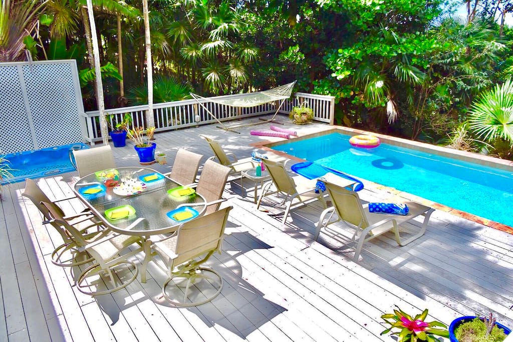 Pool, deck and hot tub