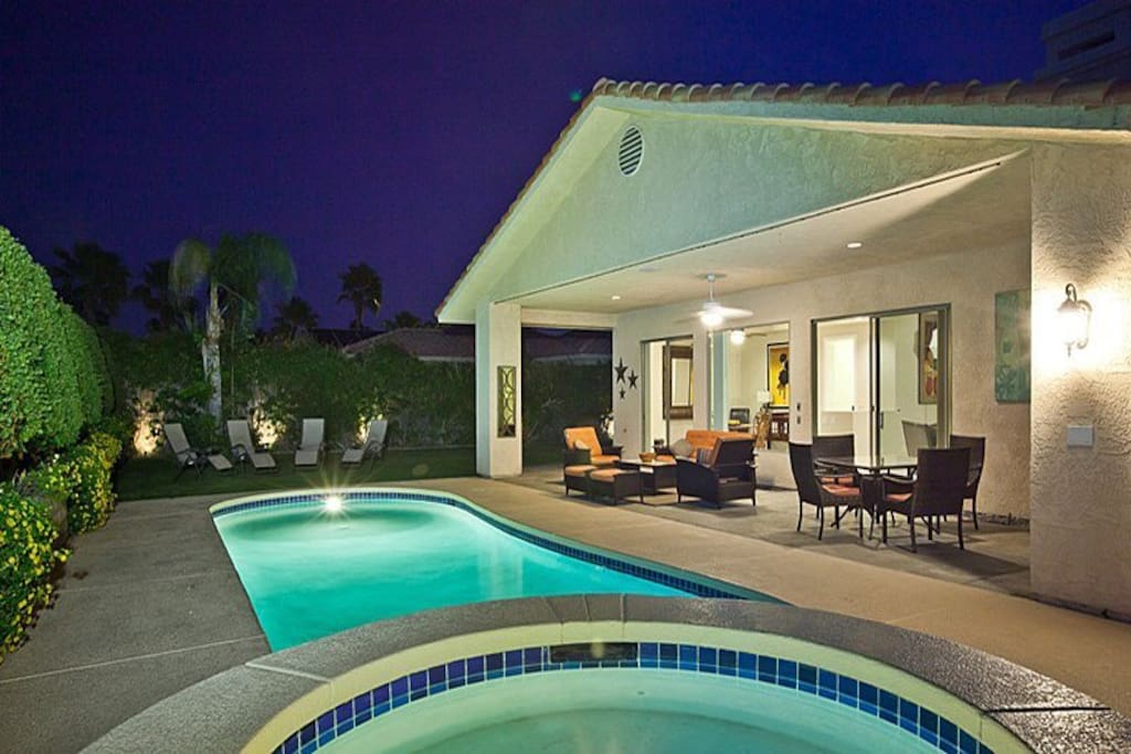 Backyard Pool and Spa at Night