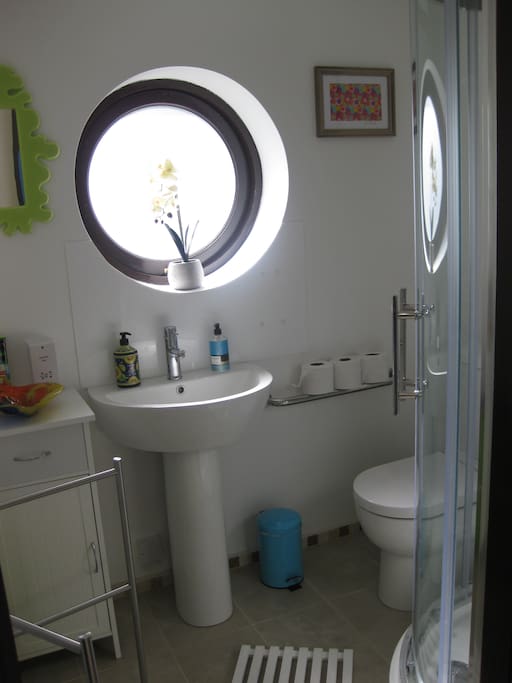 Brand new bathroom with a shower