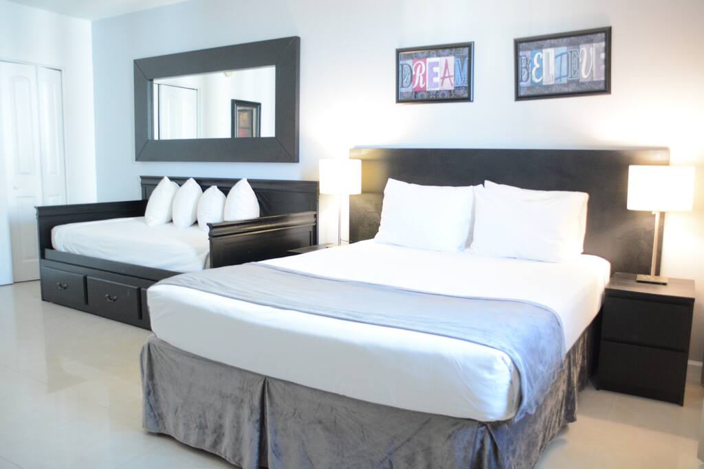 The 3 comfortable beds!!! For 4 people!!