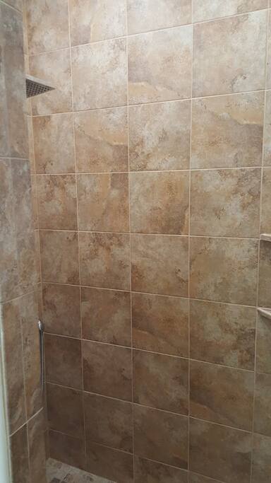 Walk in tiled shower