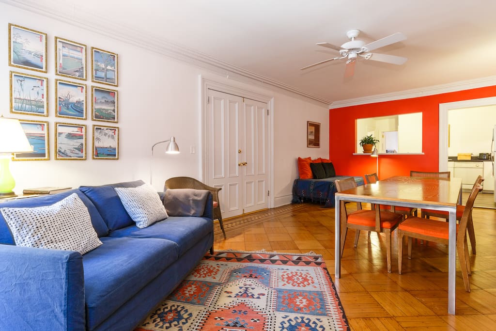 spacious living room with large dining table