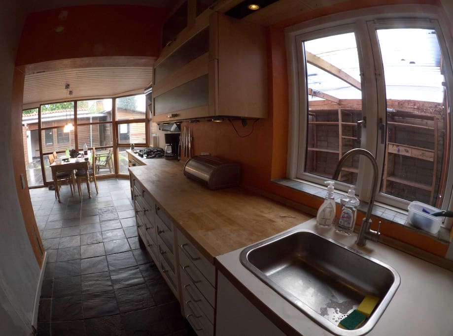 The kitchen long and spacey