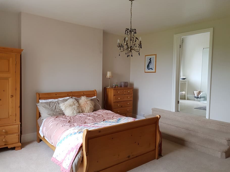 Calm and peaceful ensuite room overlooking gardens and with magnificent views of Shropshire hills