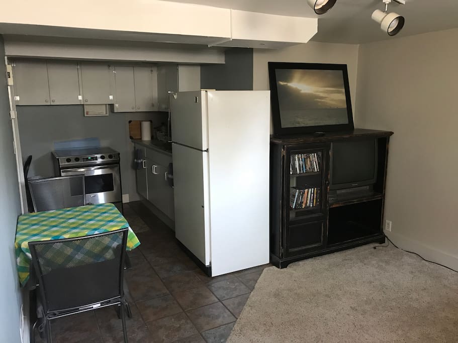 From den to kitchen.