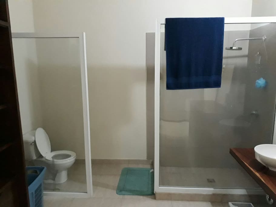 Bathroom and shower with hot water