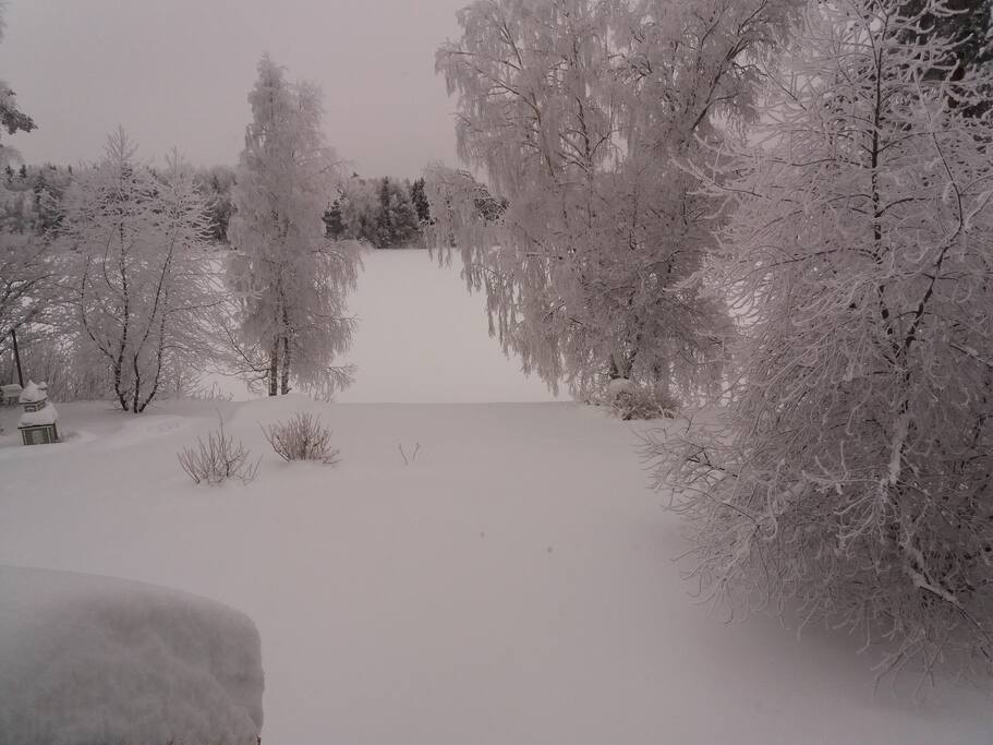 Backyard, view to Kemijoki river from second floor livingroom