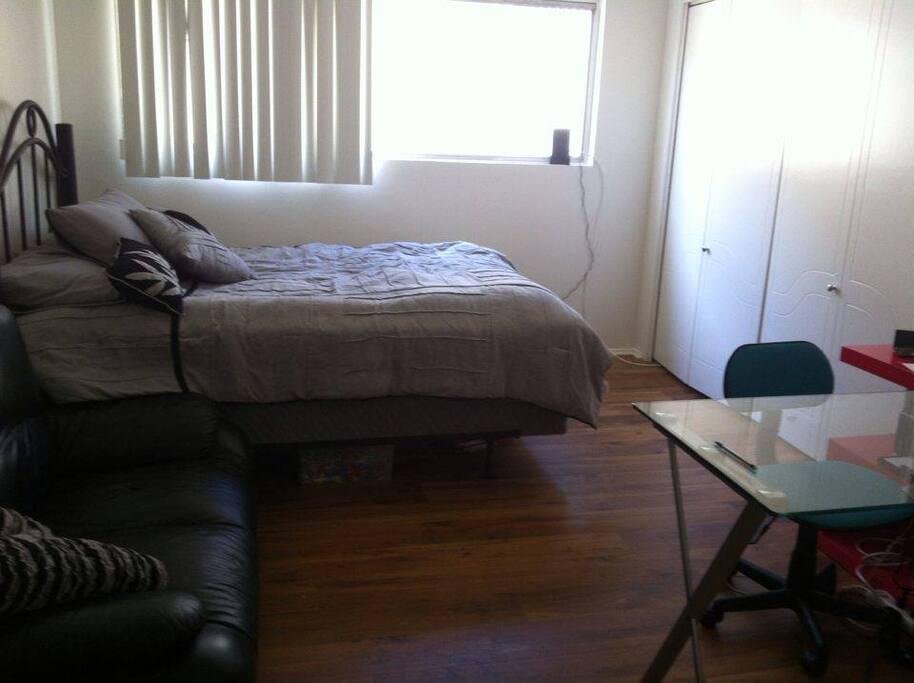 Queen bed and couch