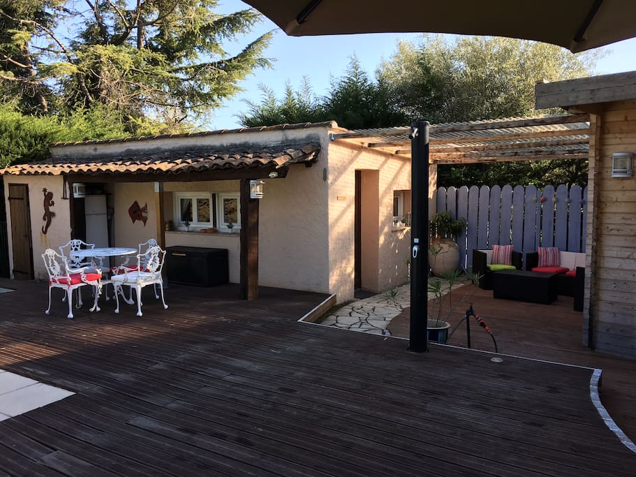 The Pool Chalet Area, with solar shower and terrace