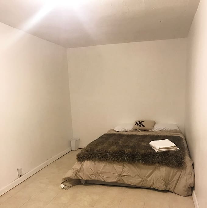 The bedroom with the queen-sized bed.