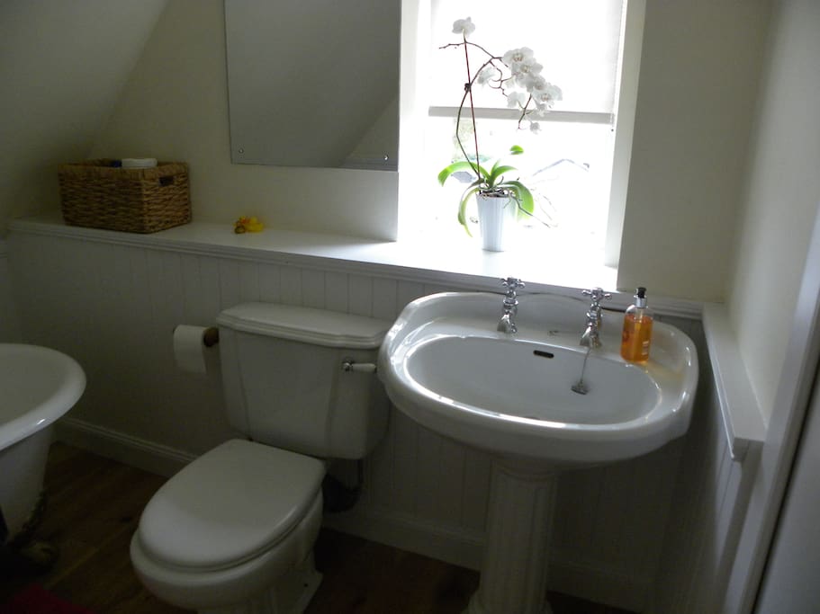 Bathroom with roll top bath