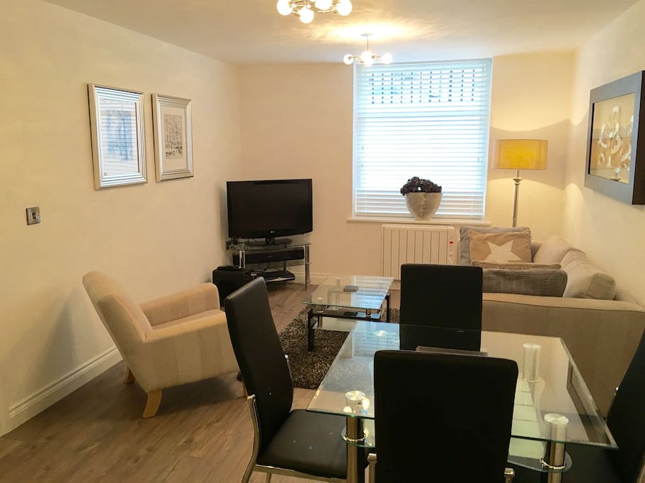 Newly furnished open plan living room, 42 inch TV with Sky Sports TV