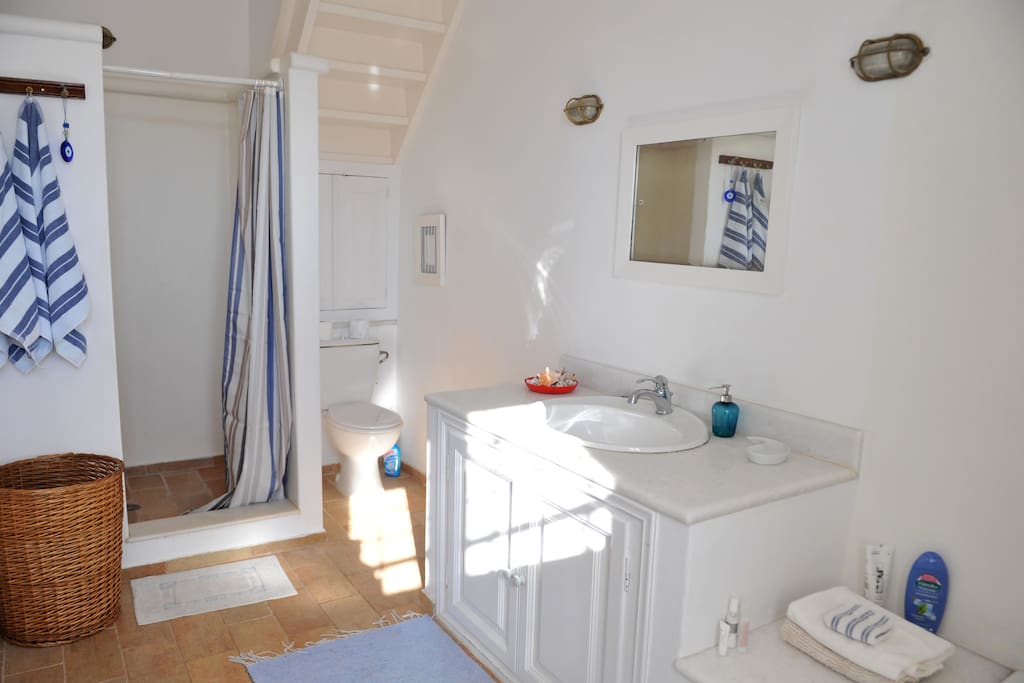 First floor bathroom with a large shower and full size bath.