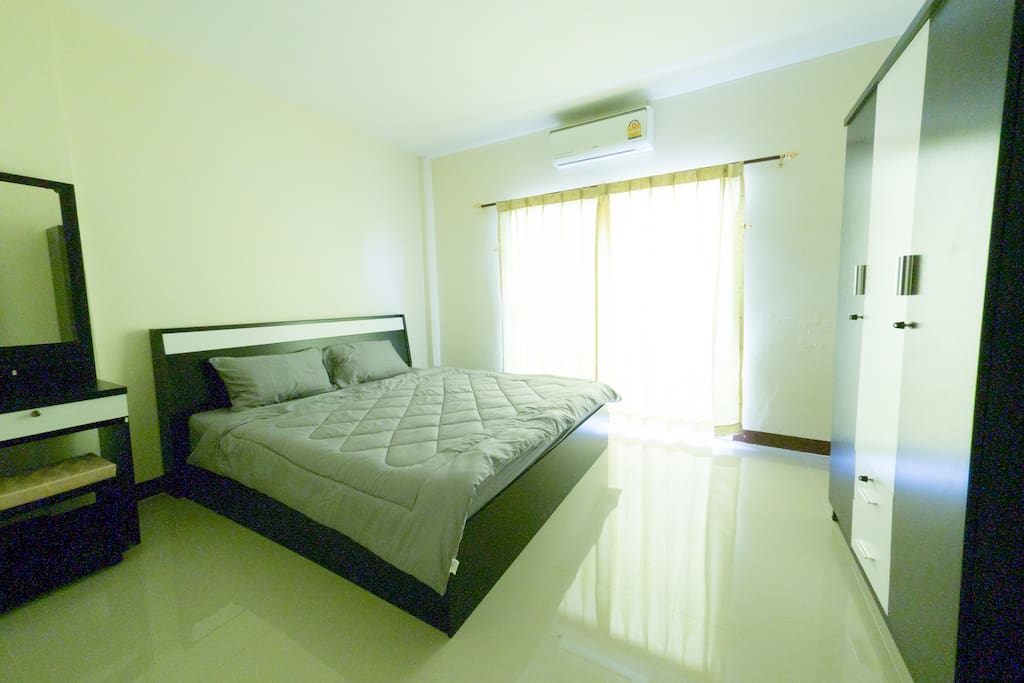 Fl.3 Bedroom, 6 feets king Size Soft Spring Bed in Clean Room. With Desk, Cupboard, small table, Chair and makeup desk.