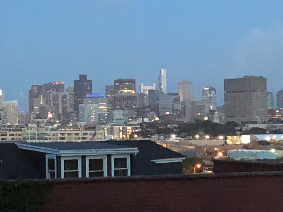 View of Boston skyline out the front bedroom window.