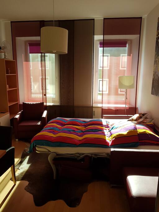 Double bed in the living room